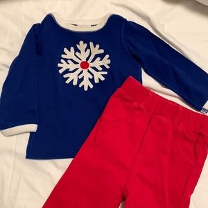 Hanna Andersson LS snowflake tee and red bottoms size 75 / 12-18mo